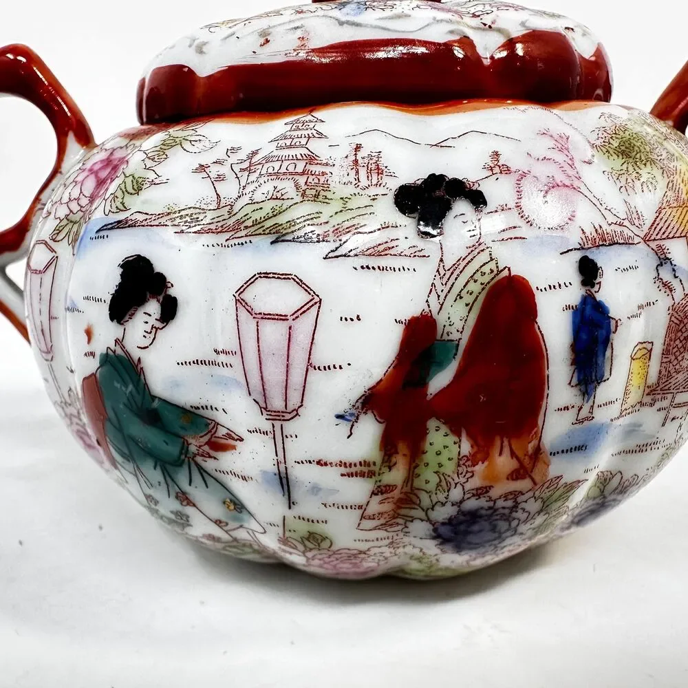 Vintage Japanese Geisha Girl Porcelain Creamer Sugar Bowl Mismatched Lot 6pc